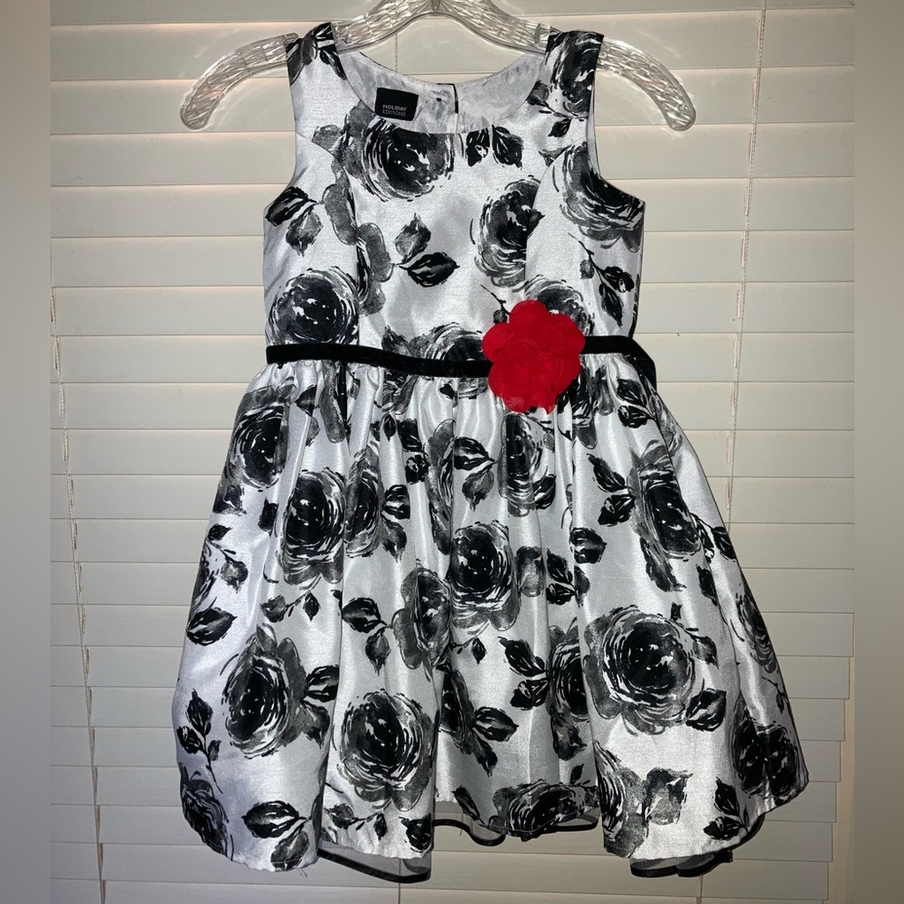 Holiday Editions Girls black & white floral satin dress size 7/8
